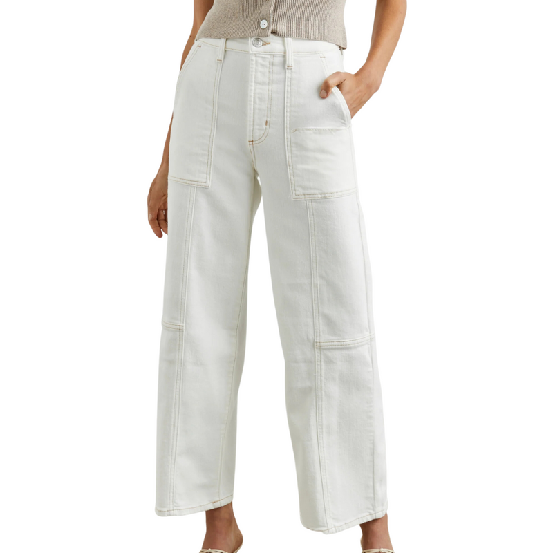 Getty Crop Utility Wide Leg in Vintage Ecru Contrast Stitch