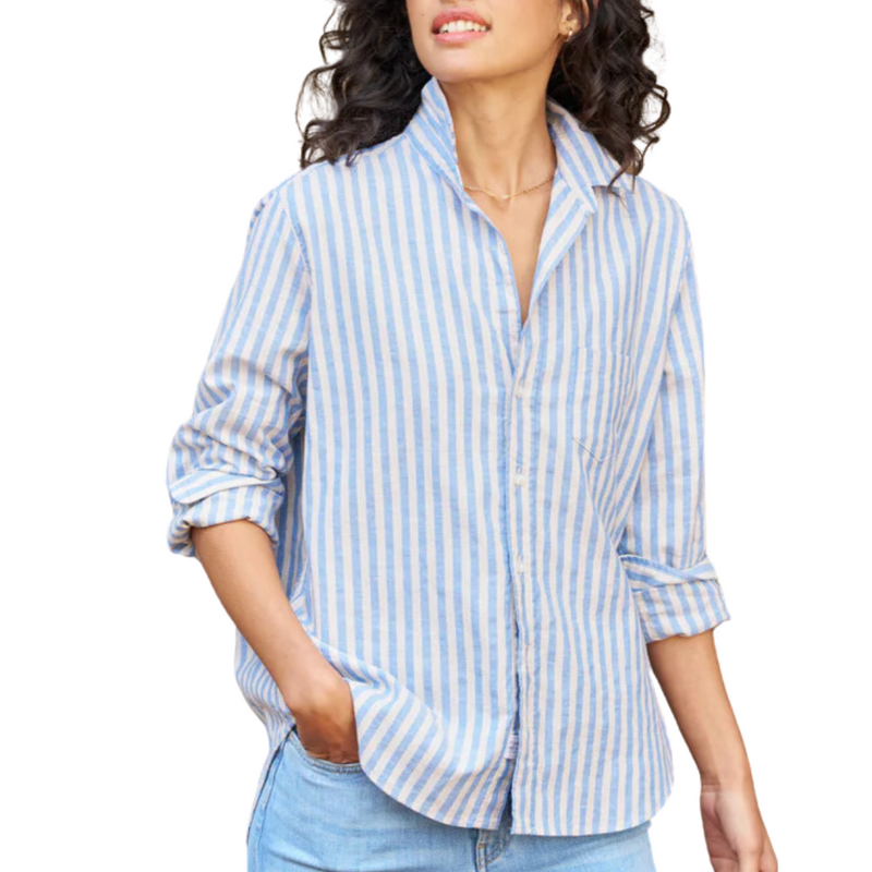 Eileen Relaxed Button-Up Shirt in Blue and White Stripe