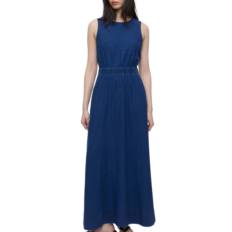 Linen-Mix Maxi Dress in Dark Blue