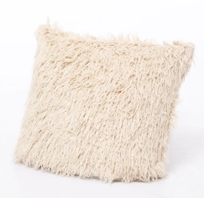 Faux Fur Mongolian Throw Pillow in Pearl