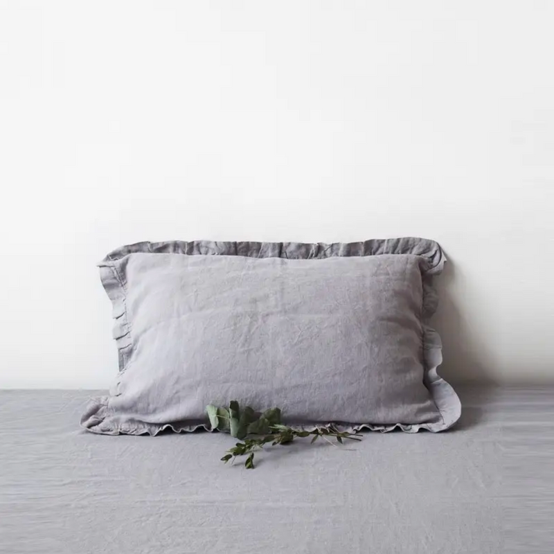 King Size Frilled Pillow Case in Light Grey 