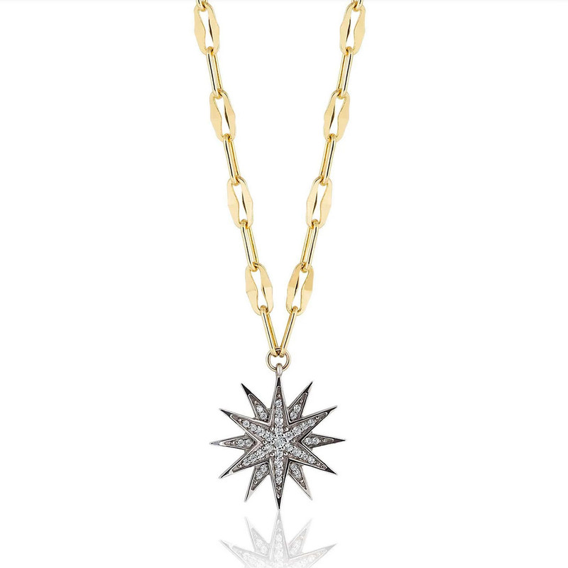 Two Tone Starburst Pave Necklace