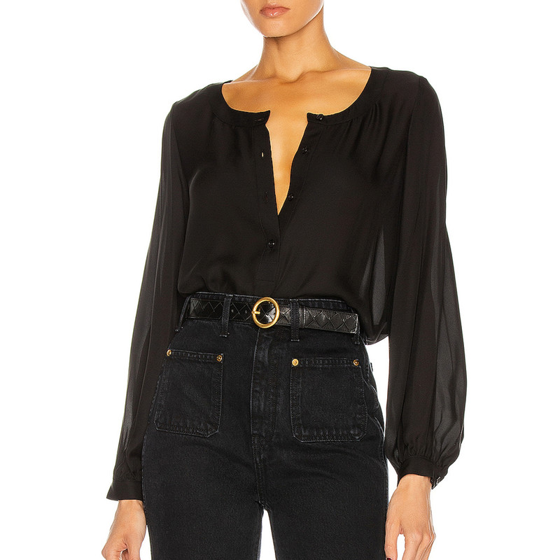 Kelly Silk Button Front Top in Black