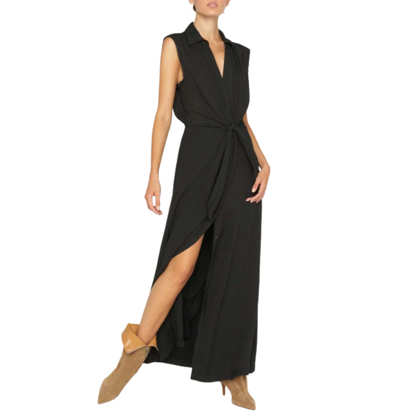 Madsen Tie Front Maxi Dress in Black