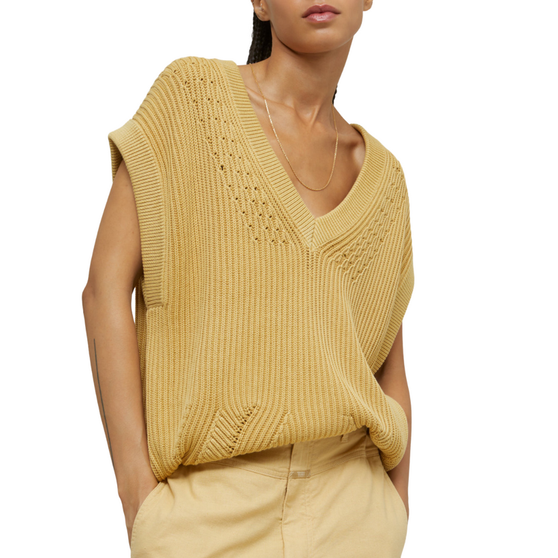 Sleeveless Organic Cotton Sweater in Grain/Mustard