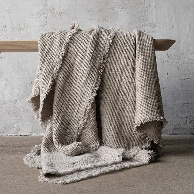 Natural Linen Washed Throw Blanket