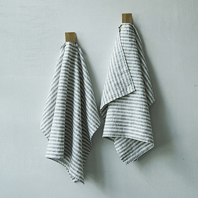 Linen Hand Towels in Graphite Stripe (Set of 2)