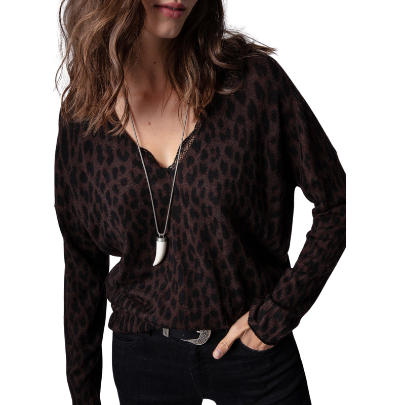 Zadig & Voltaire Brumy Cashmere Leopard Print Sweater - Front View