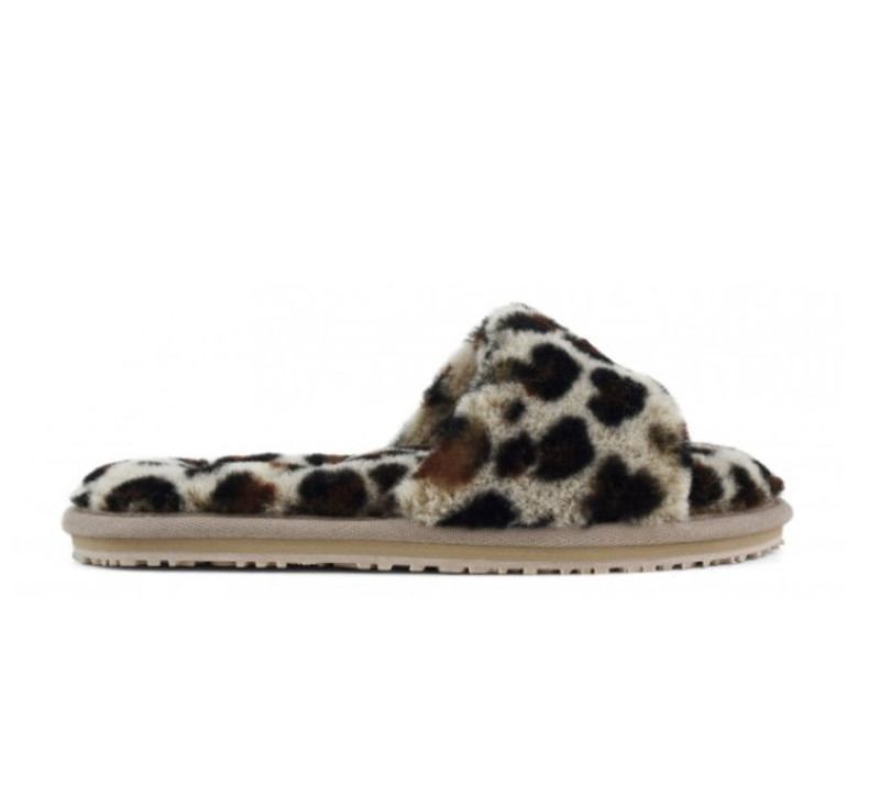 Mou Fuzzy Slide Slippers in Leopard