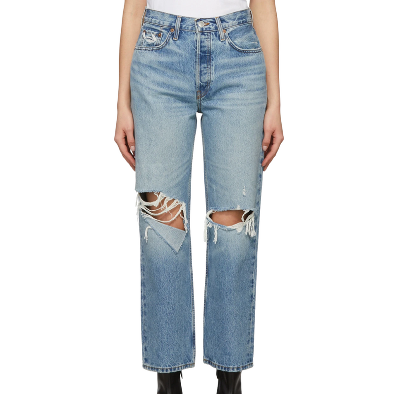 Blue Cropped 90's Low Slung Jeans in Medium Raf