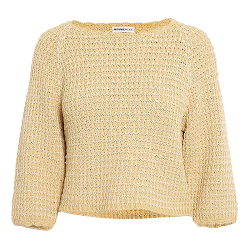 Chunky Tape Cotton Blend Textured Crew Pullover in Banana Yellow