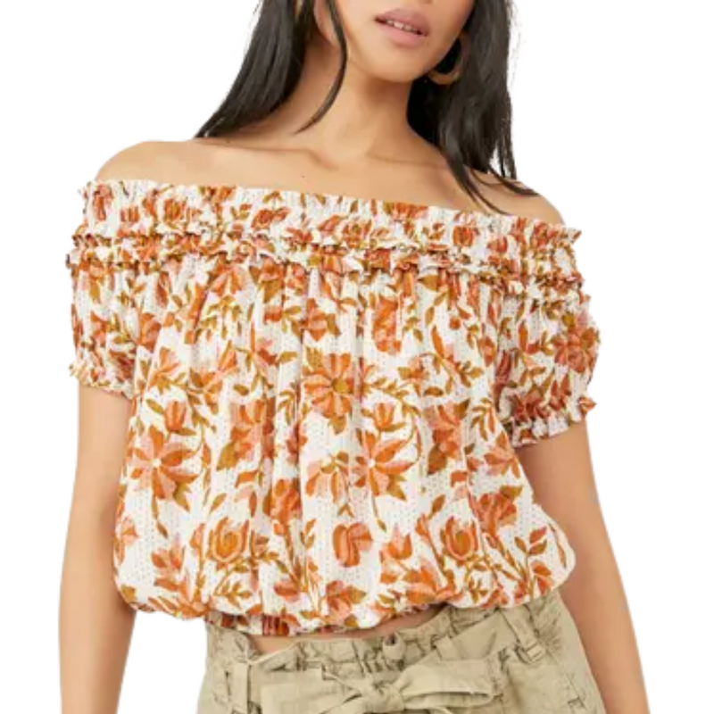 Suki Floral Off the Shoulder Top in Ivory Combo