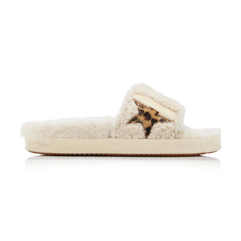 Poolstar Shearling Slide Sandals in White