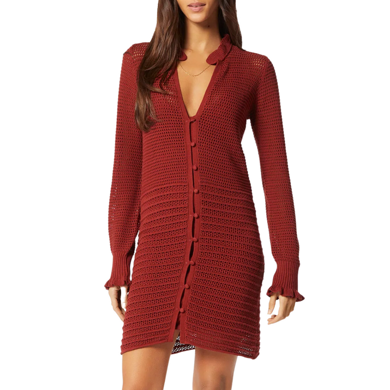 Torrens Cotton Sweater Dress in Russet Brown Red