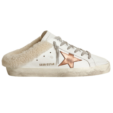 Superstar Sabot Leather Shearling Sneakers in White/Rose Gold Star