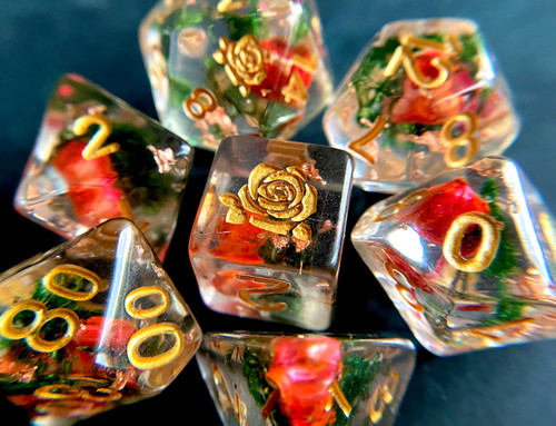 Rose Bud dnd dice set, Rose dice, flower dice, game dice set for Dungeons and Dragons, Tabletop games d20