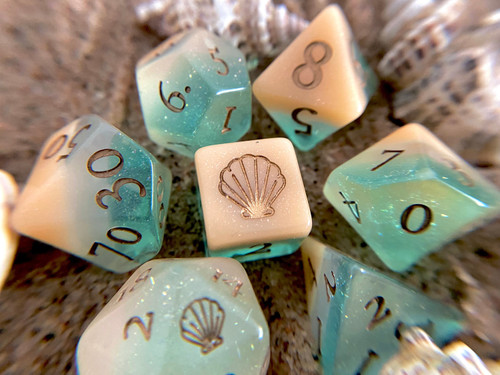 Sea N Sand Dnd dice set, d20 Polyhedral dice set - Dungeons and Dragons dice- Ocean Beach Mermaid Seashell Summer Shell-1