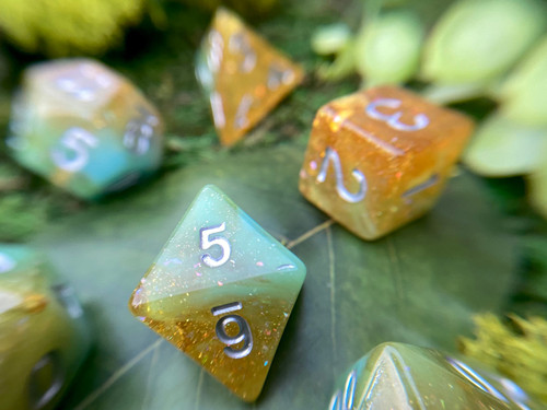 Rainforest dnd dice set, d20 druid dice, polyhedral dice set for Dungeons and Dragons TTRPG, Tabletop Role Playing Games