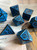 Ornate Blue Dnd dice set for Dungeons and Dragons, d20 polyhedral scroll font dice set with blue engravings - critical role