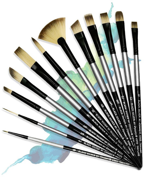 407029, Black Silver Watercolor Brush, Round, #8