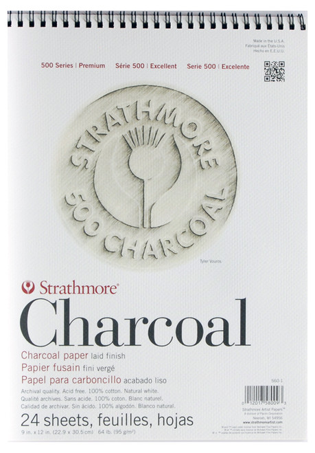 347075, Strathmore Charcoal 500 Series White, 9"x12" 24 sheets