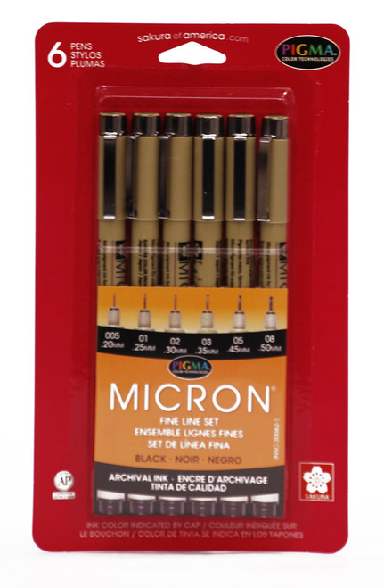 432012, Pigma Micron Pen Set, Black, 6/pens