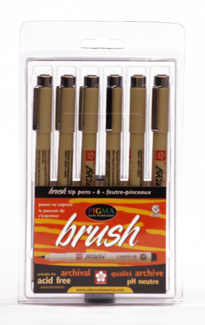432026, Pigma Brush Pen Set, Assorted, 6/pens