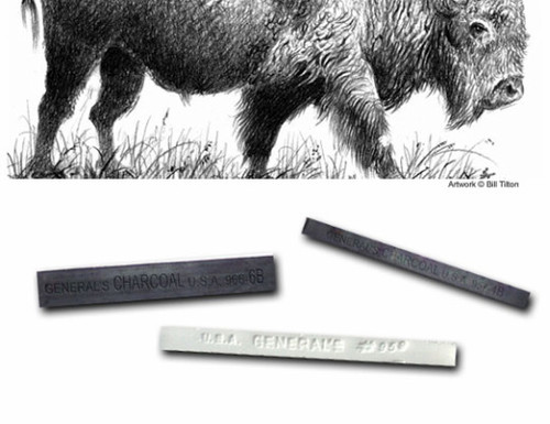 447082, General's Compressed Charcoal, 4B, 3"x1/4"x1/4" Square Sticks/dozen