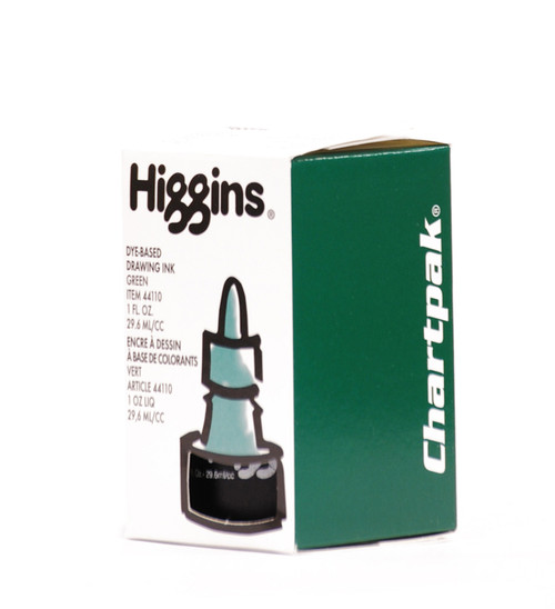 511511, Higgins Waterproof Color Drawing Ink, Green, 1oz. Bottle