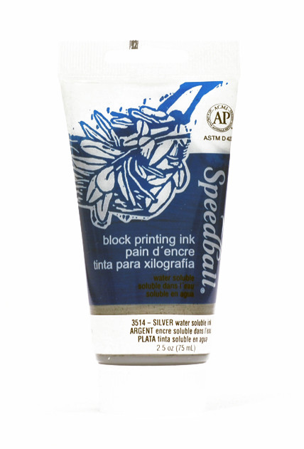 623514, Speeball Water Soluble Printing Ink, Silver, 75cc Tube