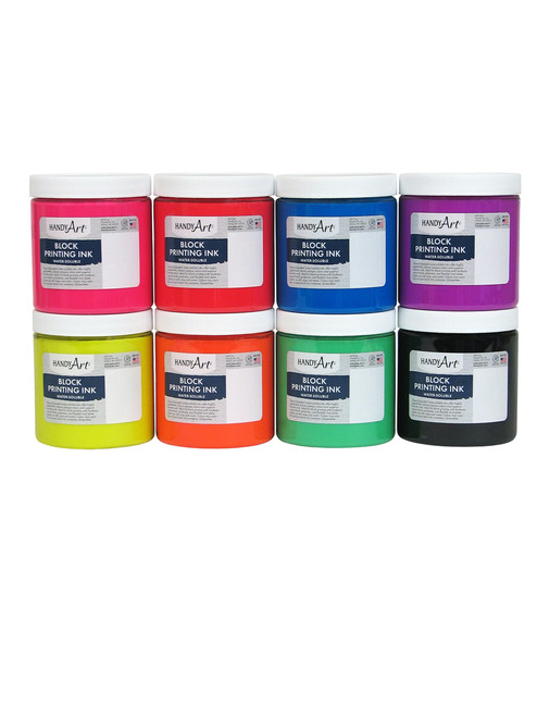 625037, Handy Art Water Soluble Block Printing Ink 8 Color Set,Fluorescent, 1/2 lb. Jars