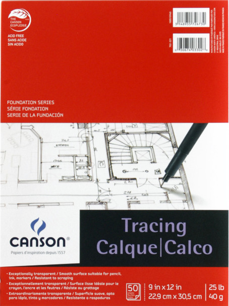 341216, Canson Tracing Paper Pad  9"x12" 50 sheets