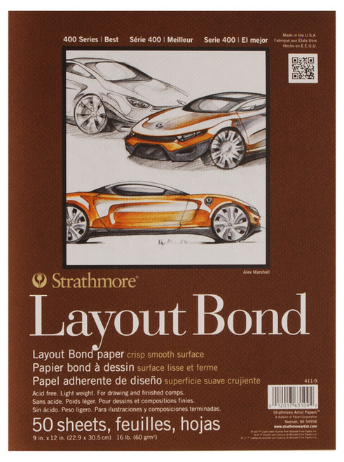341740, Strathmore Layout Bond 300 Series, 9" x 12" 50 sheets