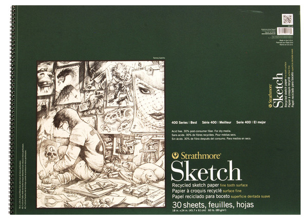 341648, Strathmore Recycled Sketch 400 Series, 18"x24" 30 sheets