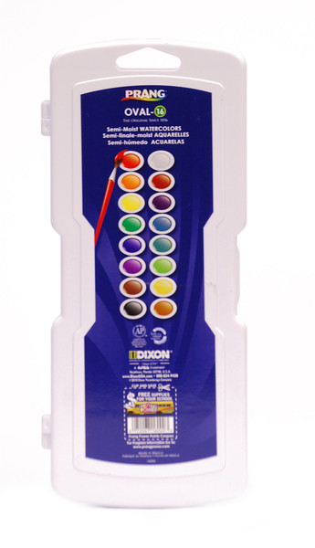 3743151, Prang,Semi-Moist Watercolors, 16 oval pan colors w/brush