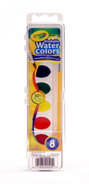 374298, Crayola Washable Watercolors Oval Pan, 8 colors w/brush