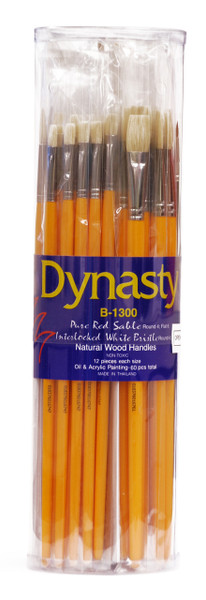 406913, Dynasty B-1300 Red Sable & White Bristle, Rounds & Flats, 60/pc.