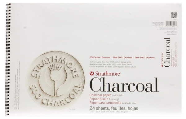 347076, Strathmore Charcoal 500 Series White, 12"x18" 24 sheets
