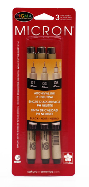 432011, Pigma Micron Pen Set, Black, 3/pens