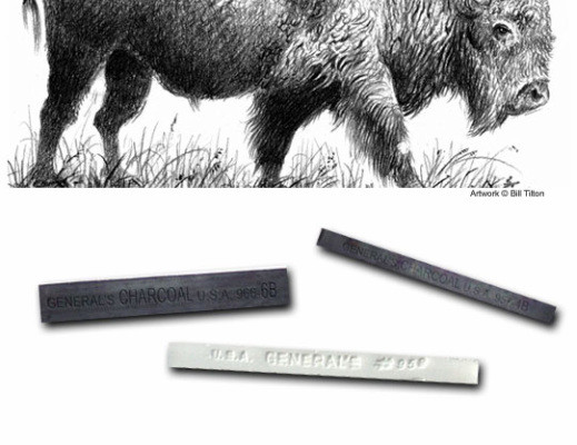 447084, General's Compressed Charcoal, White, 3"x1/4"x1/4" Square Sticks/dozen