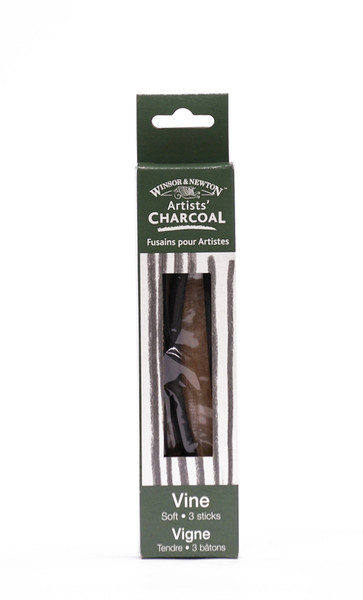 447062, Winsor & Newton Artist's Charcoal, Vine, Soft, 3sticks/box