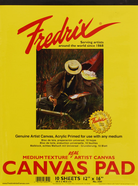 365026, Fredrix Canvas Pads, White, 12"x16"