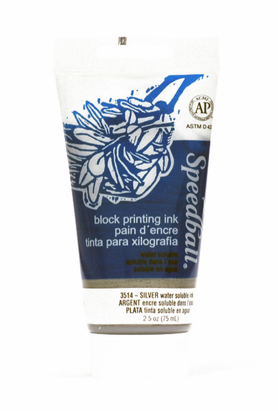 623514, Speeball Water Soluble Printing Ink, Silver, 75cc Tube