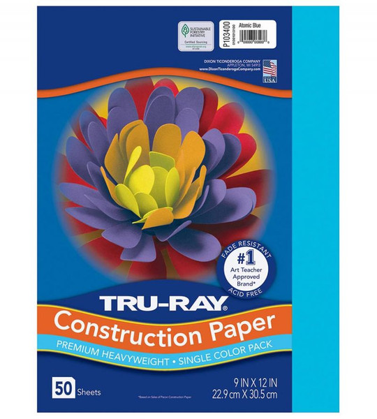 342149, Tru-ray Construction Paper, Atomic Blue , 9"x12" 50 sheets