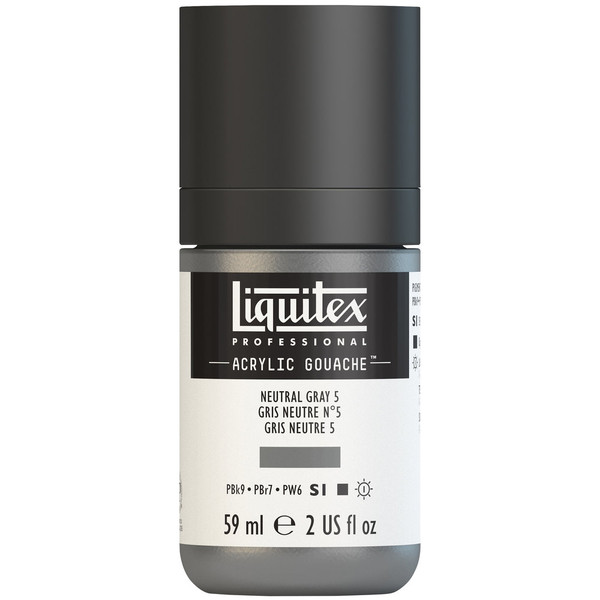 382763, Liquitex Acrylic Gouache, Neutral Gray 5, 2oz.
