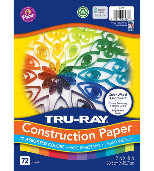 342251, Tru-Ray Color Wheel Assortment, 12 x 18 in, 72 Sheets