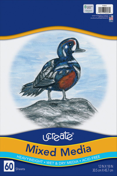 314341, Ucreate Mixed Media Art Paper, Heavyweight, 12" x 18", 60 Sheets