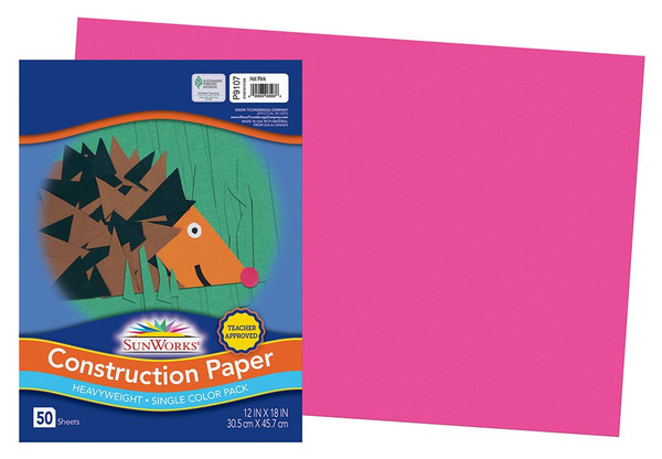 341346, Sun Works Construction Paper, Hot Pink, 12"x18", 50 Sheets