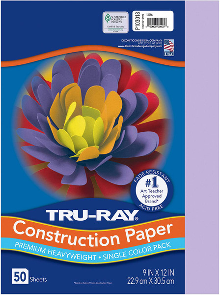 342126, Tru-ray Construction Paper, Lilac, 9"x12" 50 Sheets