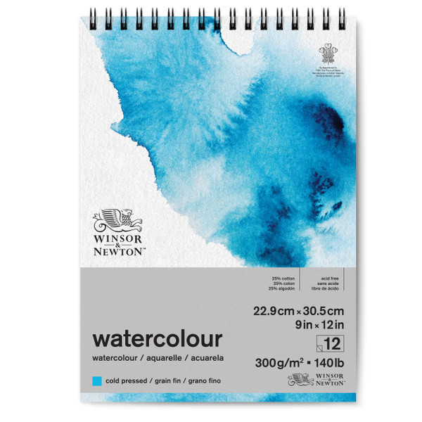 346451, Winsor & Newton Watercolour Pad, 140lb Cold Press, 9"x12", 12 Sheets